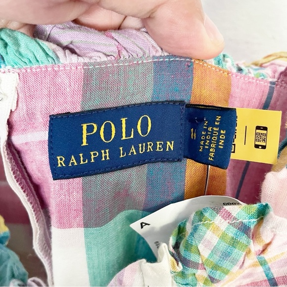 NWT $248 Polo Ralph Lauren Multicolor Madras Plaid Ruffle Midi Dress Size 14 - Picture 8 of 17